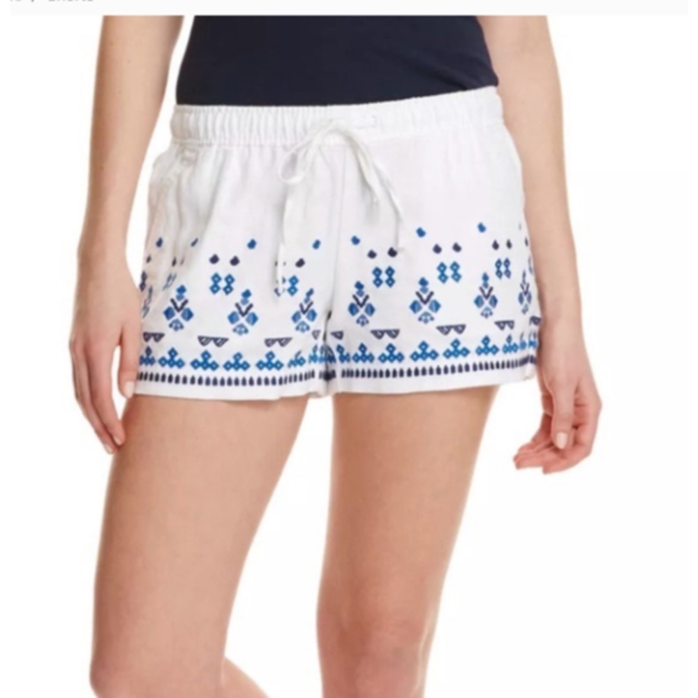 Vineyard Vines White Blue Embroidered 100%‎ Linen Shorts Womens Small